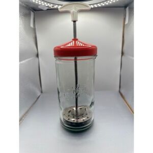 Vintage Speed-E-Whipper Glass Cream Whipper Red Lid Manual Hand Frother Mixer